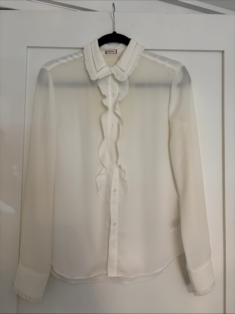 Sunday Best Ivory Ruffle-Trim Sheer Button Blouse